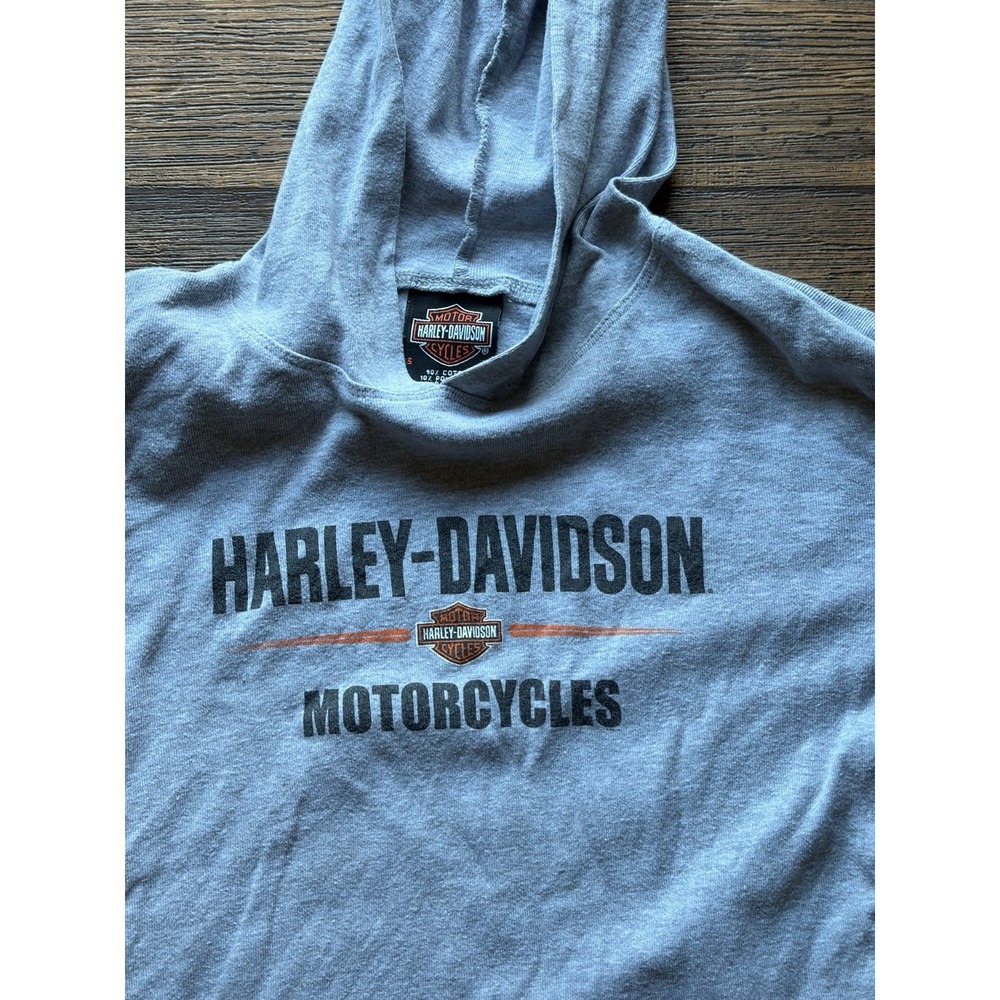 Kid's Harley Davidson Hoodie Gray Spell-Out S Bikercore Sturgis Outlaw Rebel USA
